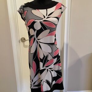 Liz Claiborne Black and Pink Abstract Midi Dress